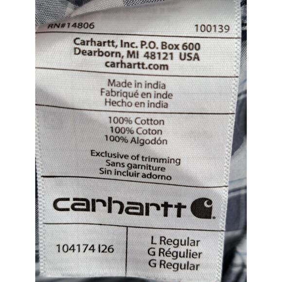 Carhartt Men's Relaxed Fit Blue Gray Plaid Button Down Size L - Picture 6 of 6